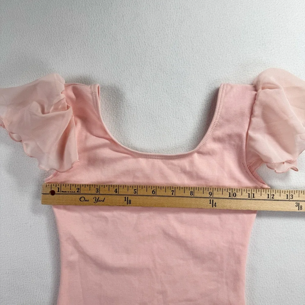 Girls Pink Flutter Sleeve Ballet Leotard Scoop‎ Neck Dance Gymnastics Size M
